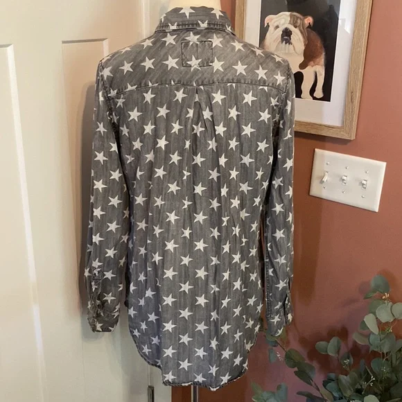 Rails women’s chambray stars gray wash & white button up M Lyocell collar shirt - Picture 9 of 13